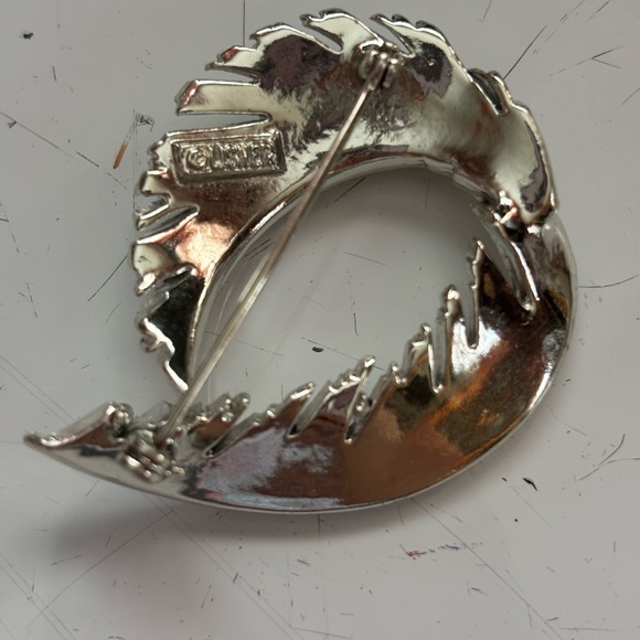 Antique Stainless‎ Steel Silver Feather Brooch - Picture 4 of 5